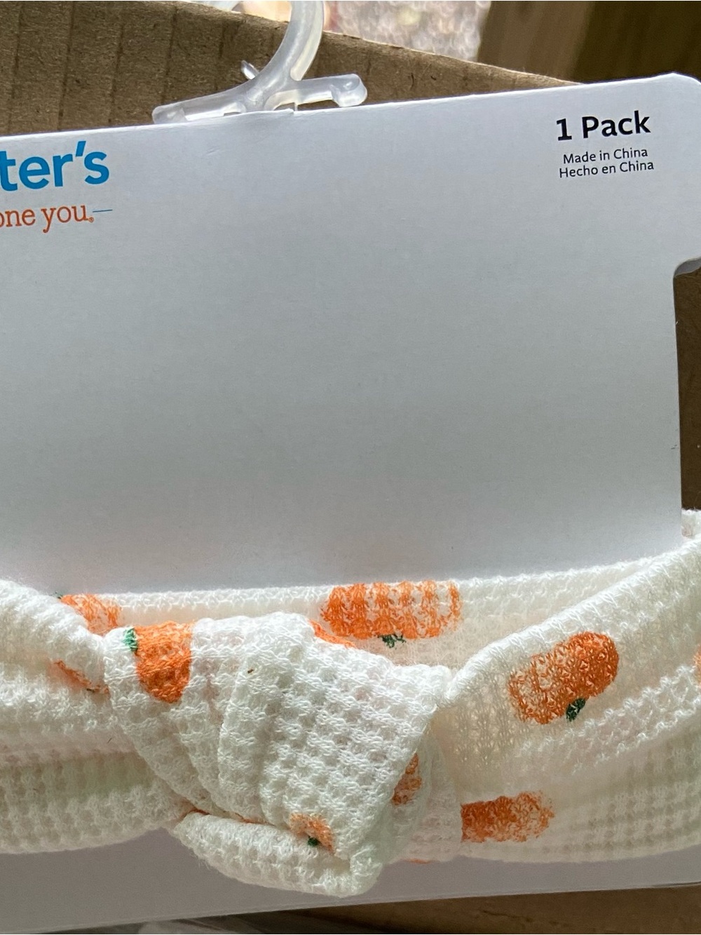 Carter's White Headband with Orange Carrot Print